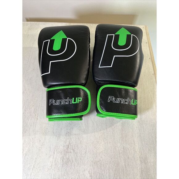 Punch UP Boxing‎ Gloves Unisex Genuine Cowhide Leather 12 oz Black and Green - Picture 1 of 8